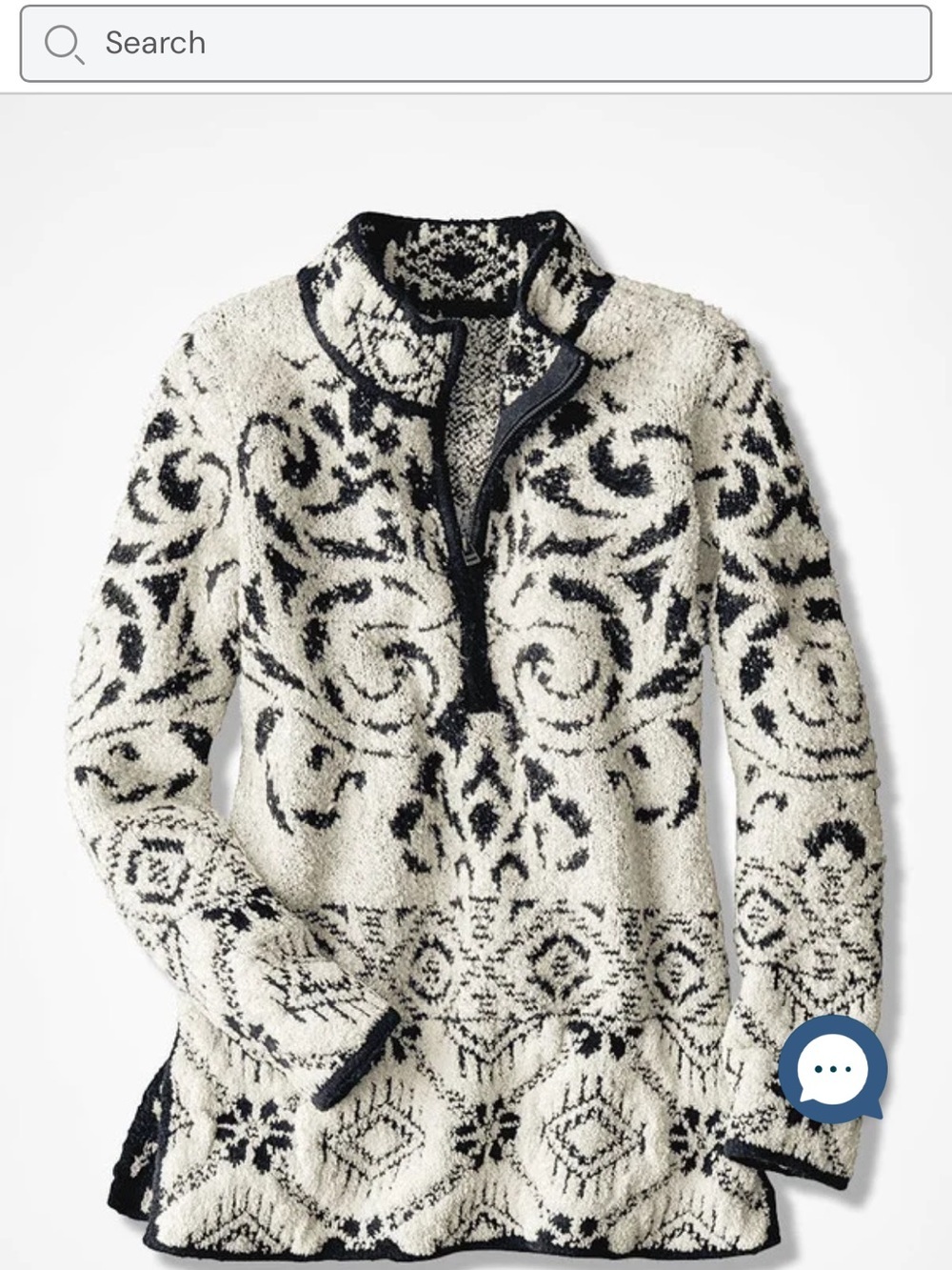 Coldwater Creek Black and Cream Alpine Patterned Half‑Zip Turtleneck Sweater